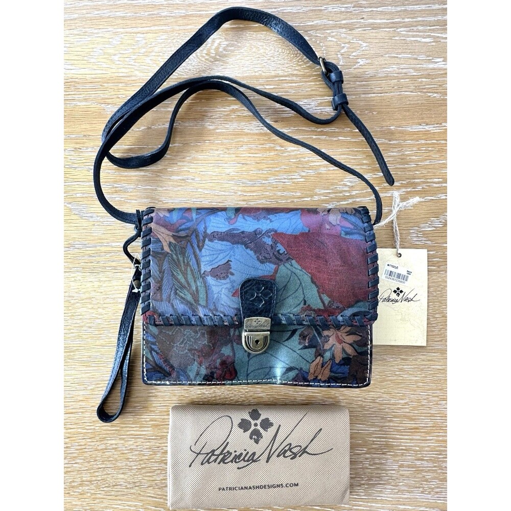 Patricia Nash Lanza Blue Forest Crossbody Bag Leather Floral NWT + Dust Bag